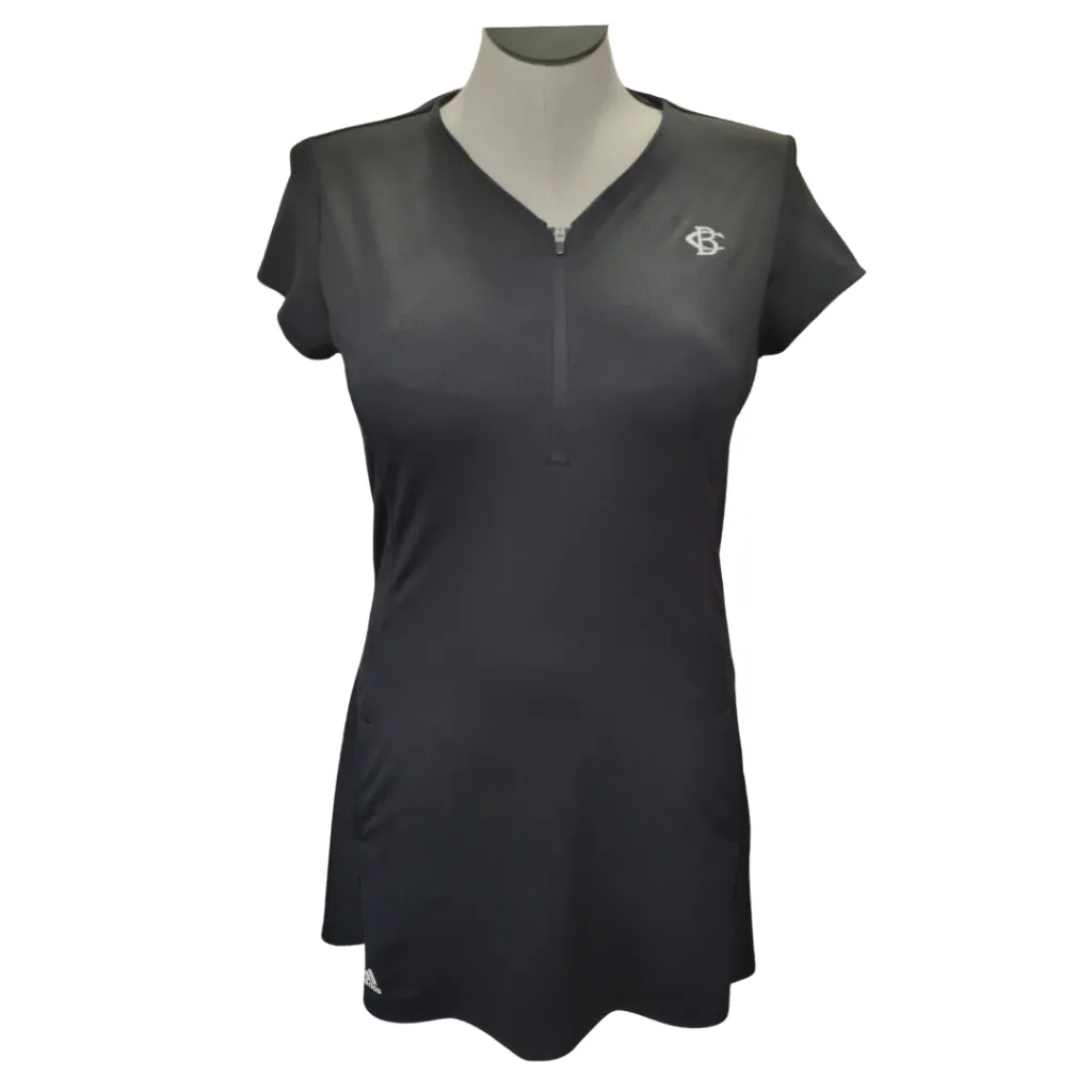Winter Layering Summer Soft New Adidas 1/4 Zip Jacquard Black Short Sleeve Golf Dress w/ Logo  Size L MSP$99