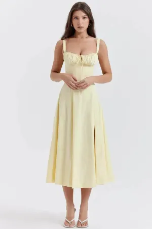 New Spring Summer Floral Midi Dress Spaghetti Strap Slit Midi Flared Gown One Piece Look Simple Flow