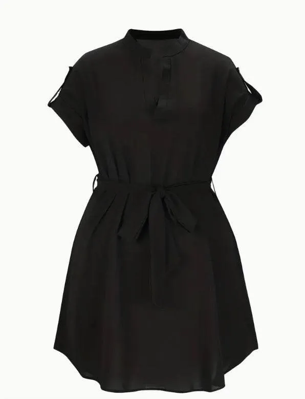 All Season V-neck Short Sleeve Dress With Belt Summer Fashion Bowknot Dresses For Women Clothing