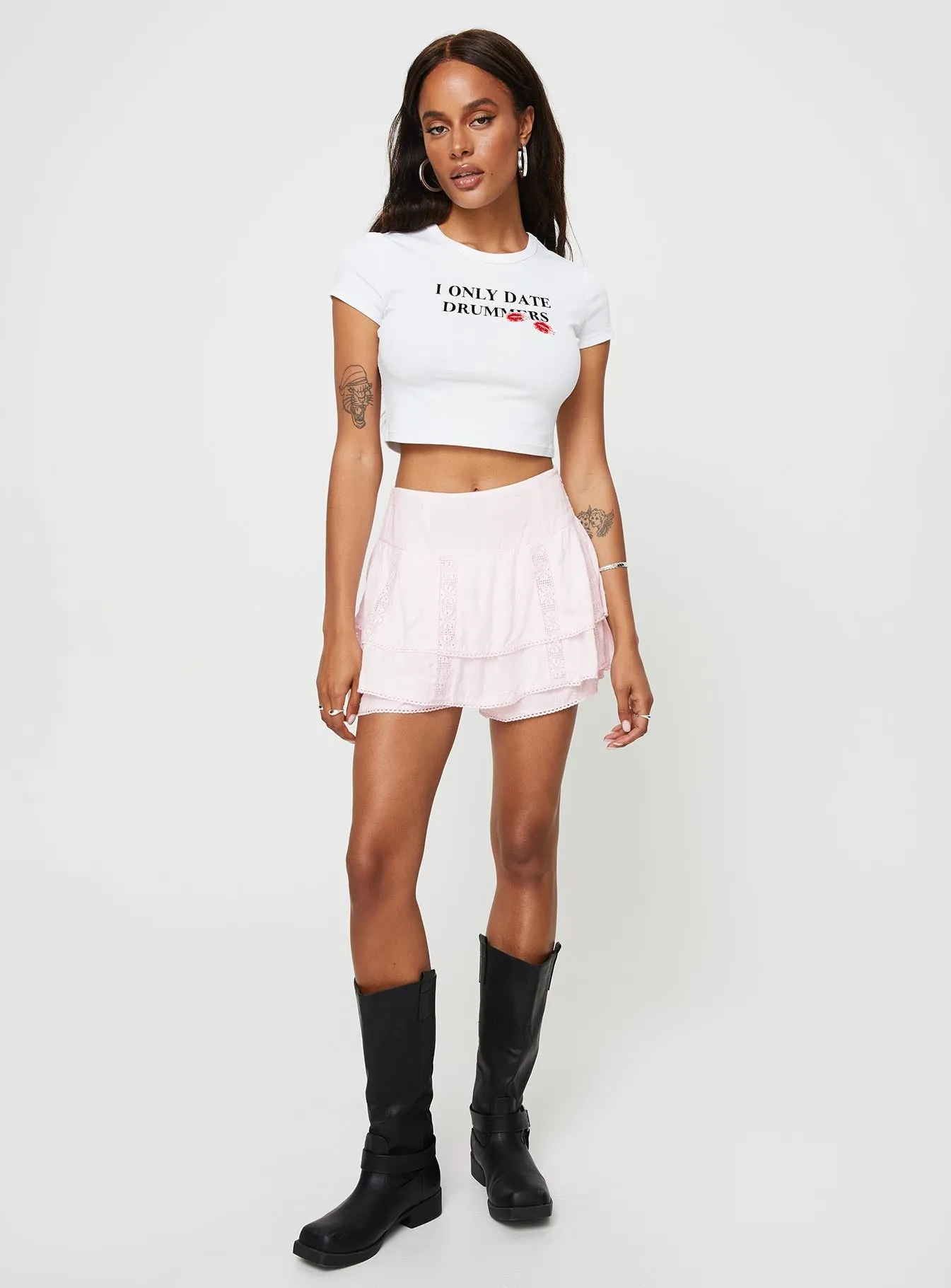 Stone Wash Process Active Outfit Style Drummers Baby Tee White