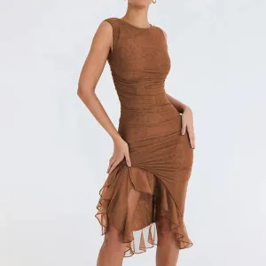 Lace Fine Summer New Women's One Shoulder Sexy Hollow Out High Split Wrap Hip Dress