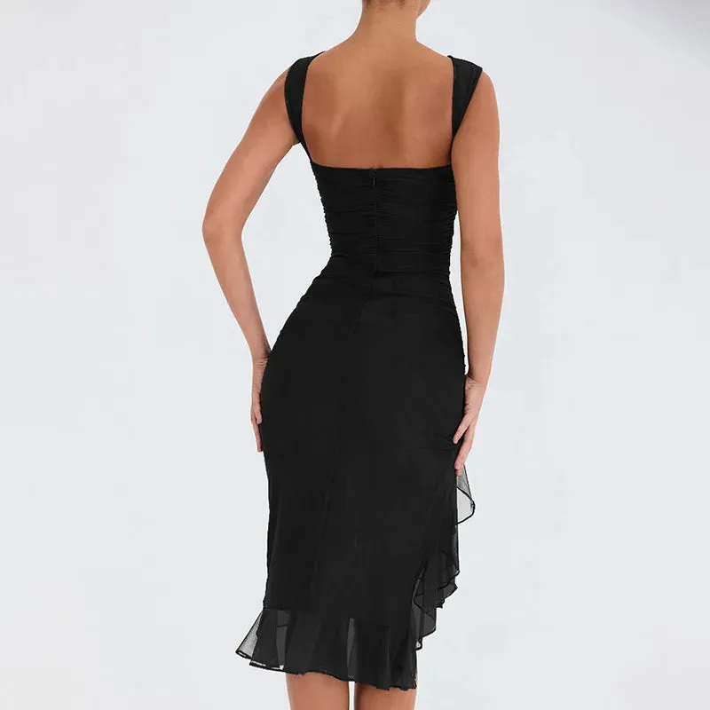 Summer New Women's One Shoulder Sexy Hollow Out High Split Wrap Hip Dress Playful touch