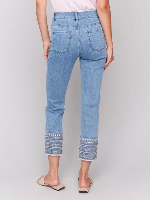 *SALE* CHARLIE B EMBROIDERED CUFF PANT - DENIM MultiDirectionalFlex Soft Sweater
