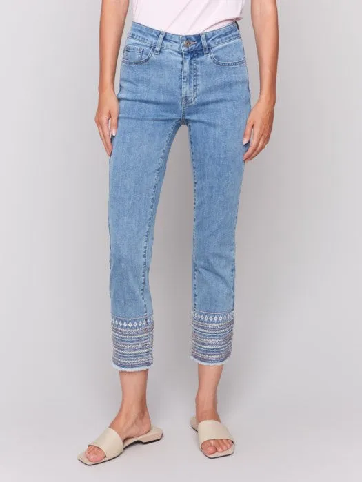 Fine Weave *SALE* CHARLIE B EMBROIDERED CUFF PANT - DENIM