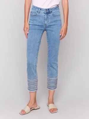 Fine Weave *SALE* CHARLIE B EMBROIDERED CUFF PANT - DENIM