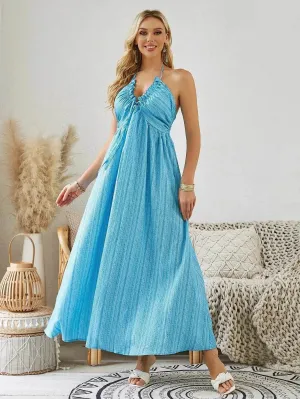 Layered Style Minimalist-Style Bohemian Halter Maxi Dress - Women's Summer Sleeveless Flowy Beach Dress