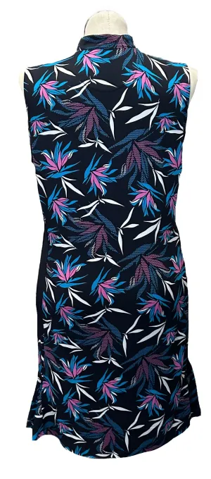New Tail Navy, Blue & Pink Floral Patterned Women's Golf Dress Size XL Back Glow Evening Classic