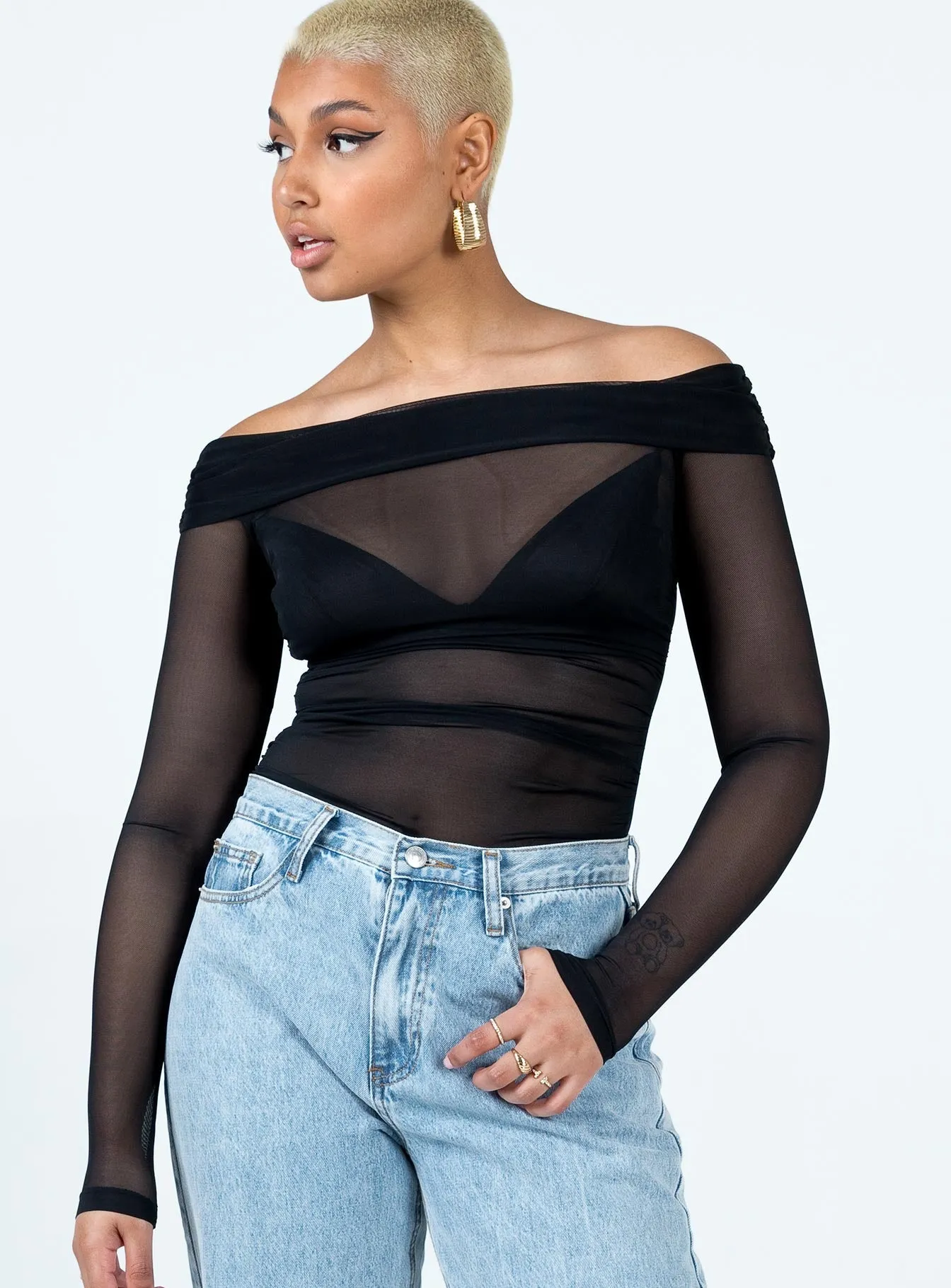 Marek Off Shoulder Bodysuit Black silver bodysuit shopping bodysuit