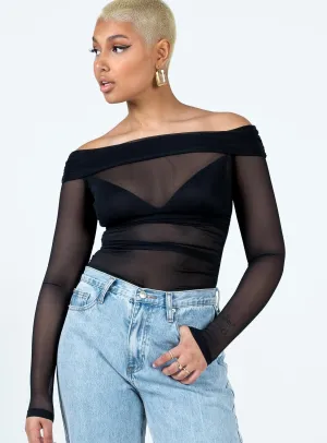 Marek Off Shoulder Bodysuit Black soft fabric bodysuit