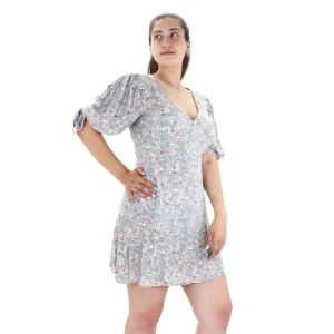 Women's  Open Back Floral Dress,Blue Minimalist-Trend Fresh Flow