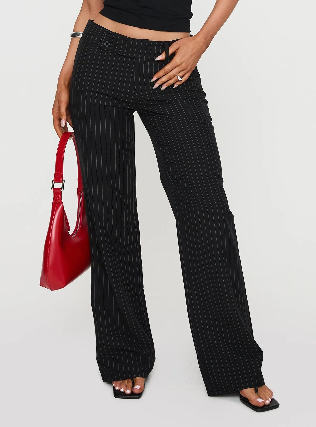 Socialista Pinstripe Pant Black Mid Rise Versatile Layer