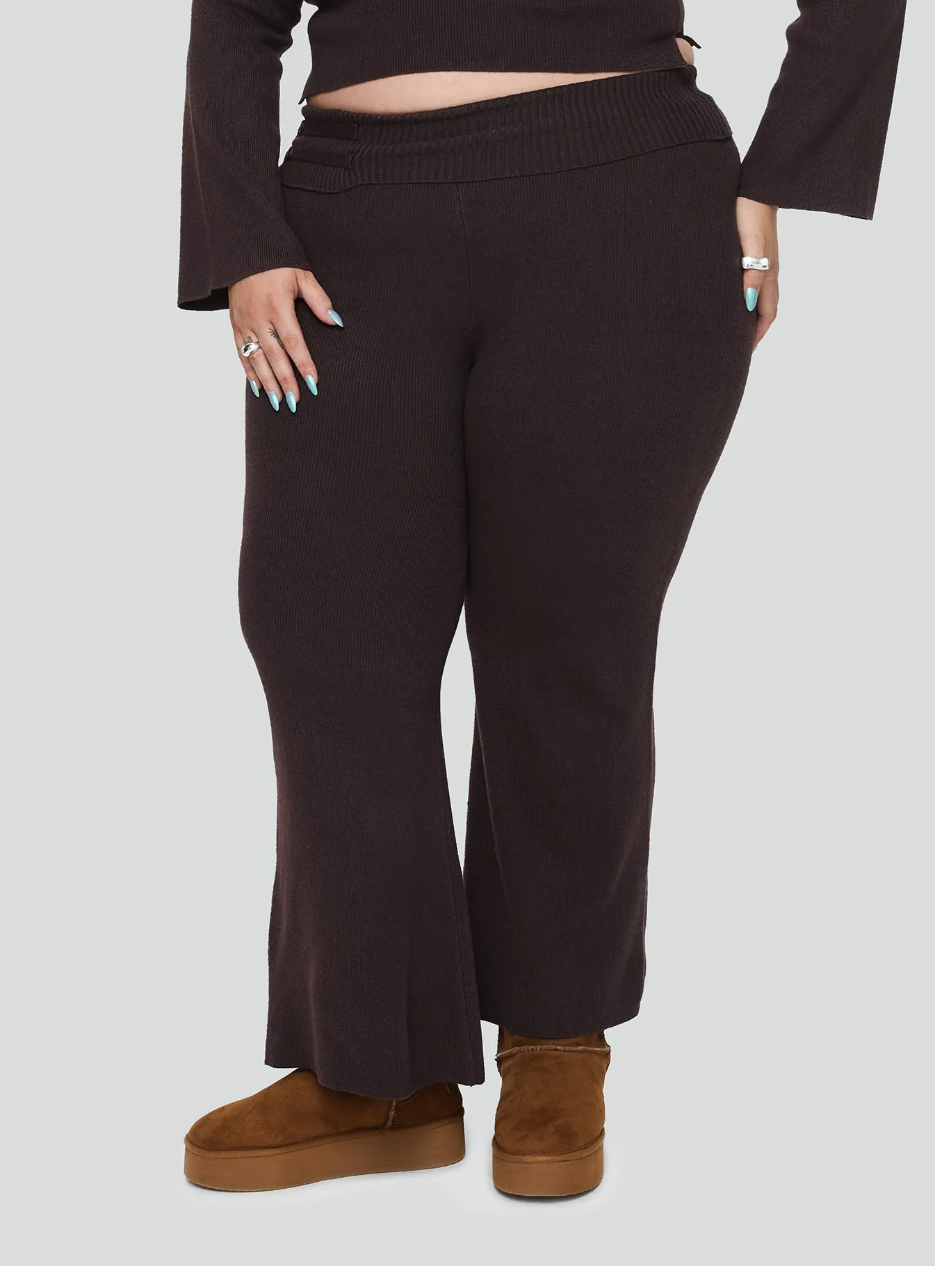 Ultra Soft Inner Layer Wide fit Try Me Knit Pants Chocolate Curve