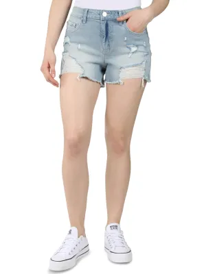 Tennis wear Women's Ripped Washed Denim Short,Light Blue