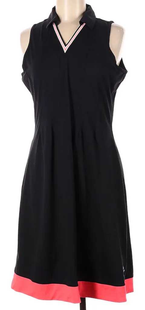 Trendy Vibe Asymmetric-Neck Jofit Black Sleeveless Dress w/ Bright Coral Accents Size M. MSP$100