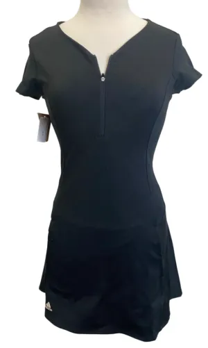 Sweetheart Cut Modern Soft Adidas Jacquard Black Short-Sleeved Dress