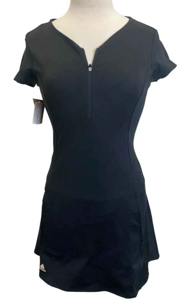 Sweetheart Cut Modern Soft Adidas Jacquard Black Short-Sleeved Dress