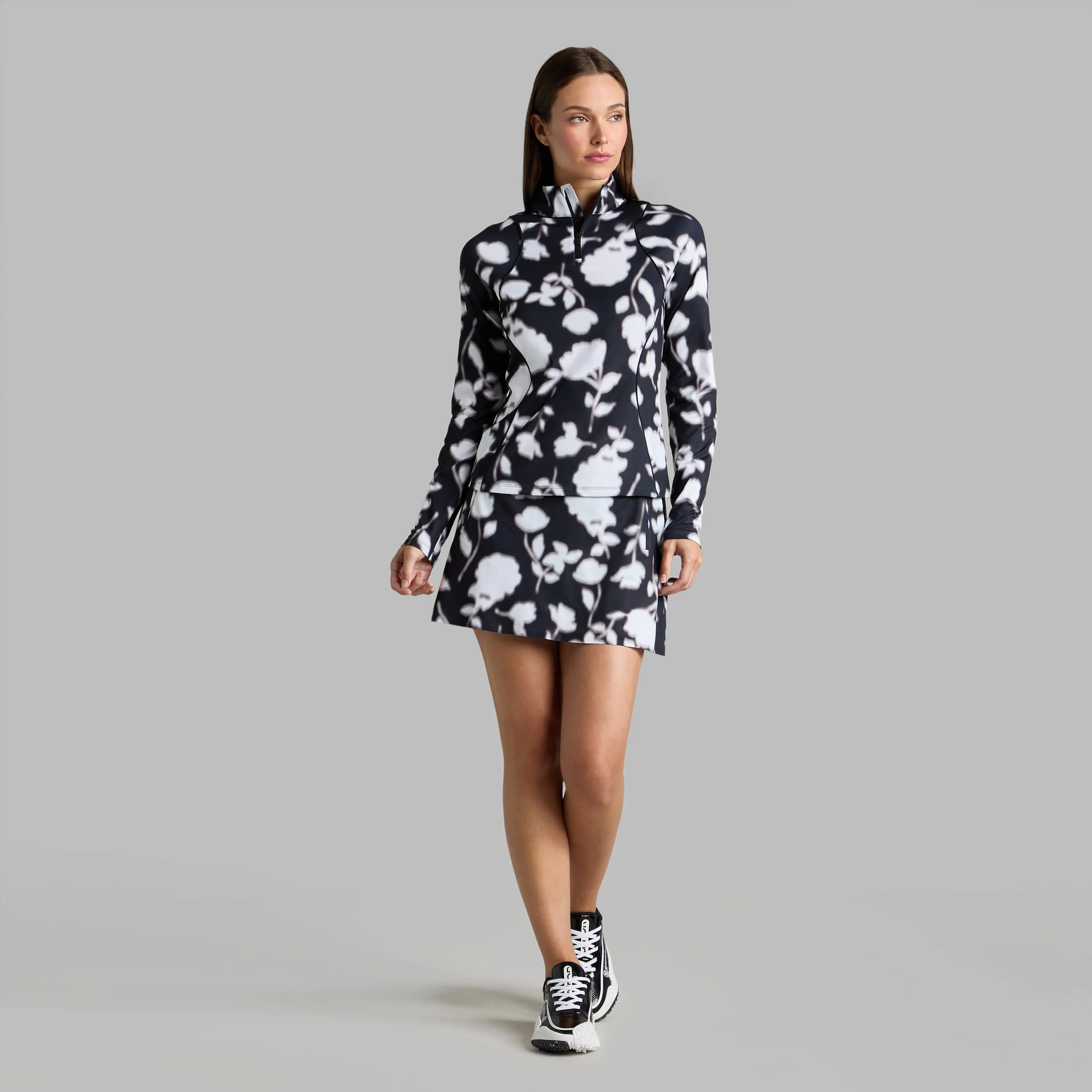 G/Fore Women's Blur Floral Print Tech Jersey Golf Skort - Onyx Crochet Style