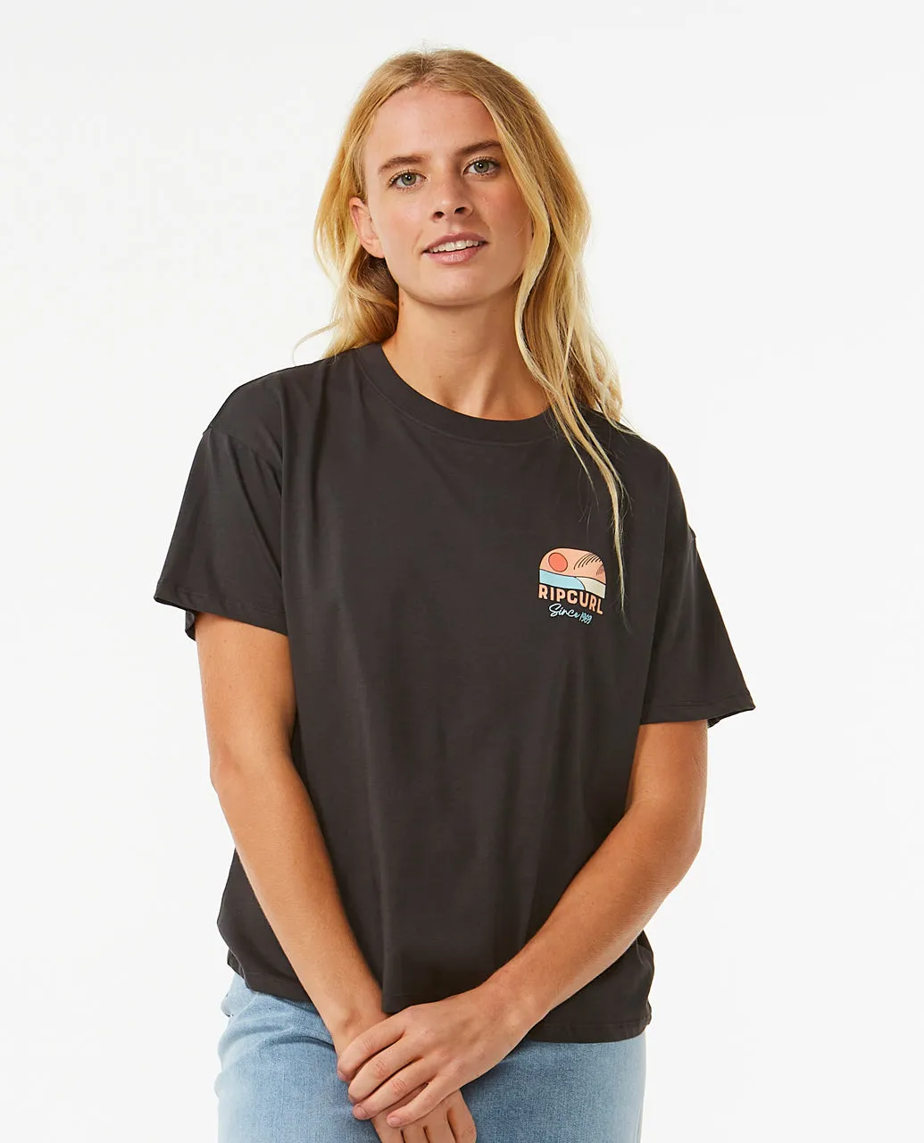 Streetwear Casual Layering Wear Rip Curl Womens Line Up Short Sleeve T-Shirt