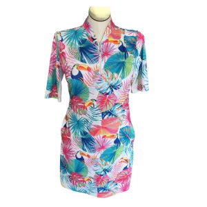 Tail 3/4 Sleeveless Tropical Toucan Print Dress Size L Soft Texture Interchangeable-Detail