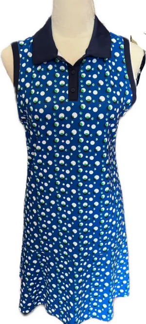 Simple yet chic gown Lillie Green Blue & Navy Dot print Golf Dress Size M