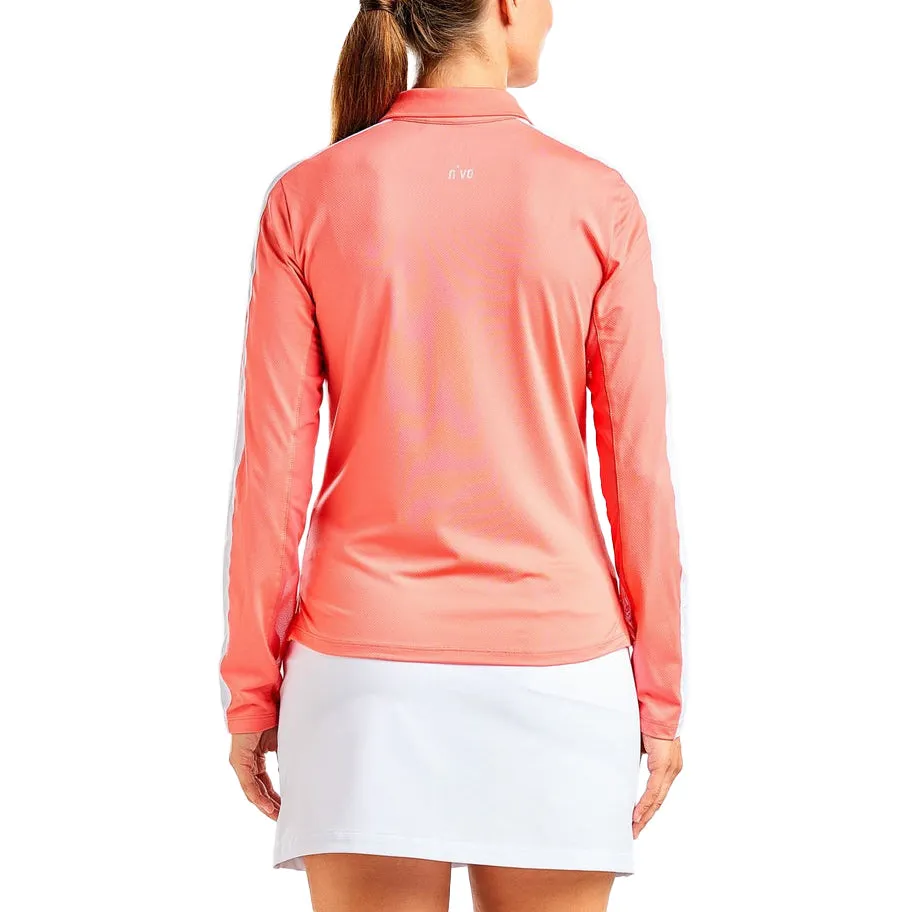Nivo Women's Nina LIVCOOL Long Sleeve Mock Neck Golf Shirt - Melon Soft Jersey