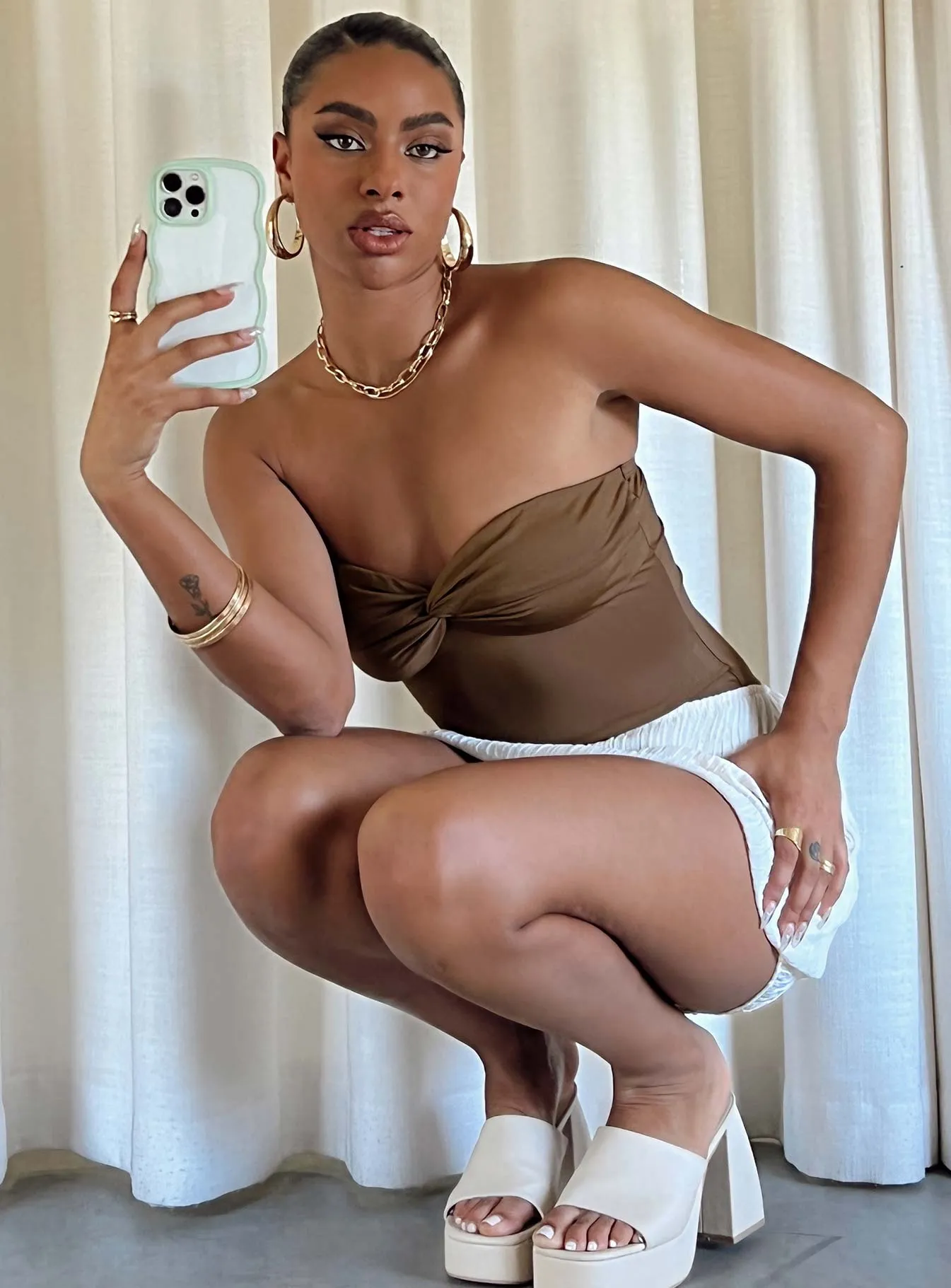 Lenton Bodysuit Brown button bodysuit