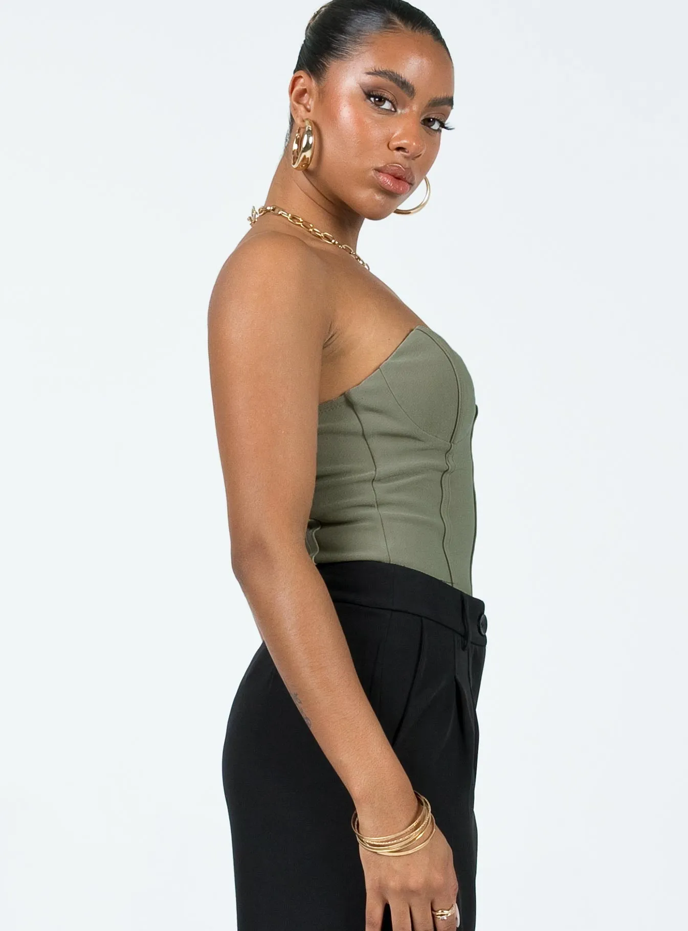Marishka Bodysuit Khaki tiktok bodysuit high fashion bodysuit