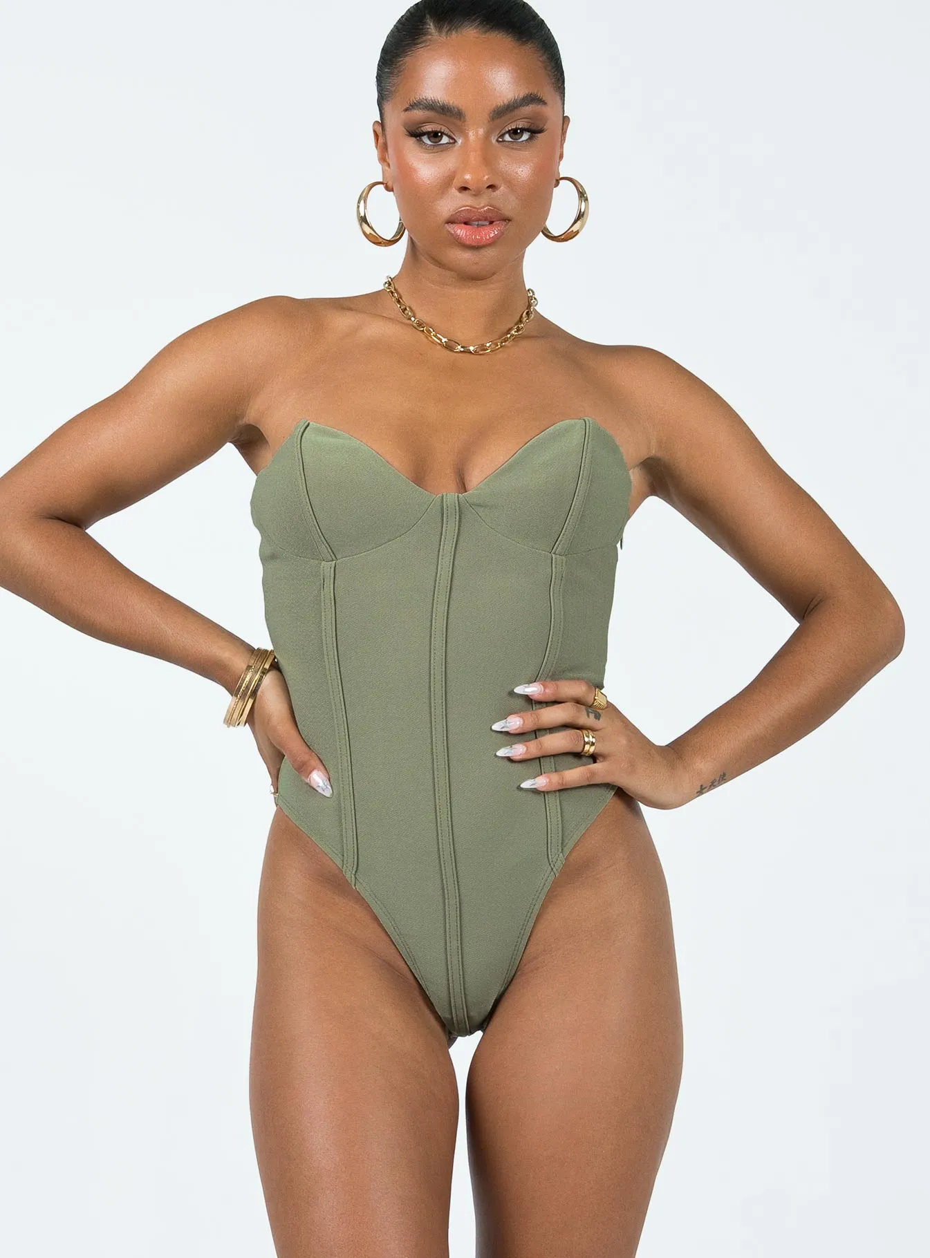 bodysuit with shorts casual chic bodysuit Marishka Bodysuit Khaki
