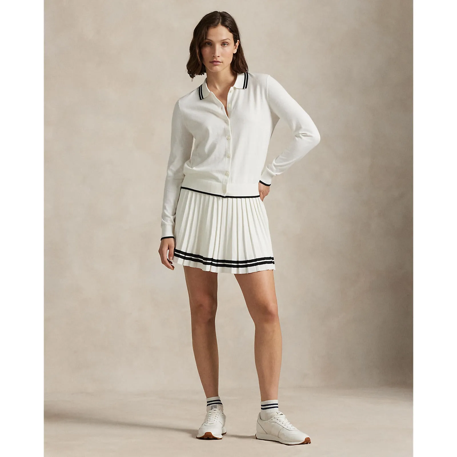 Breathable fabric Cruise Attire RLX Ralph Lauren Women's Pleated Knit Golf Skirt - White Splash/Polo Black