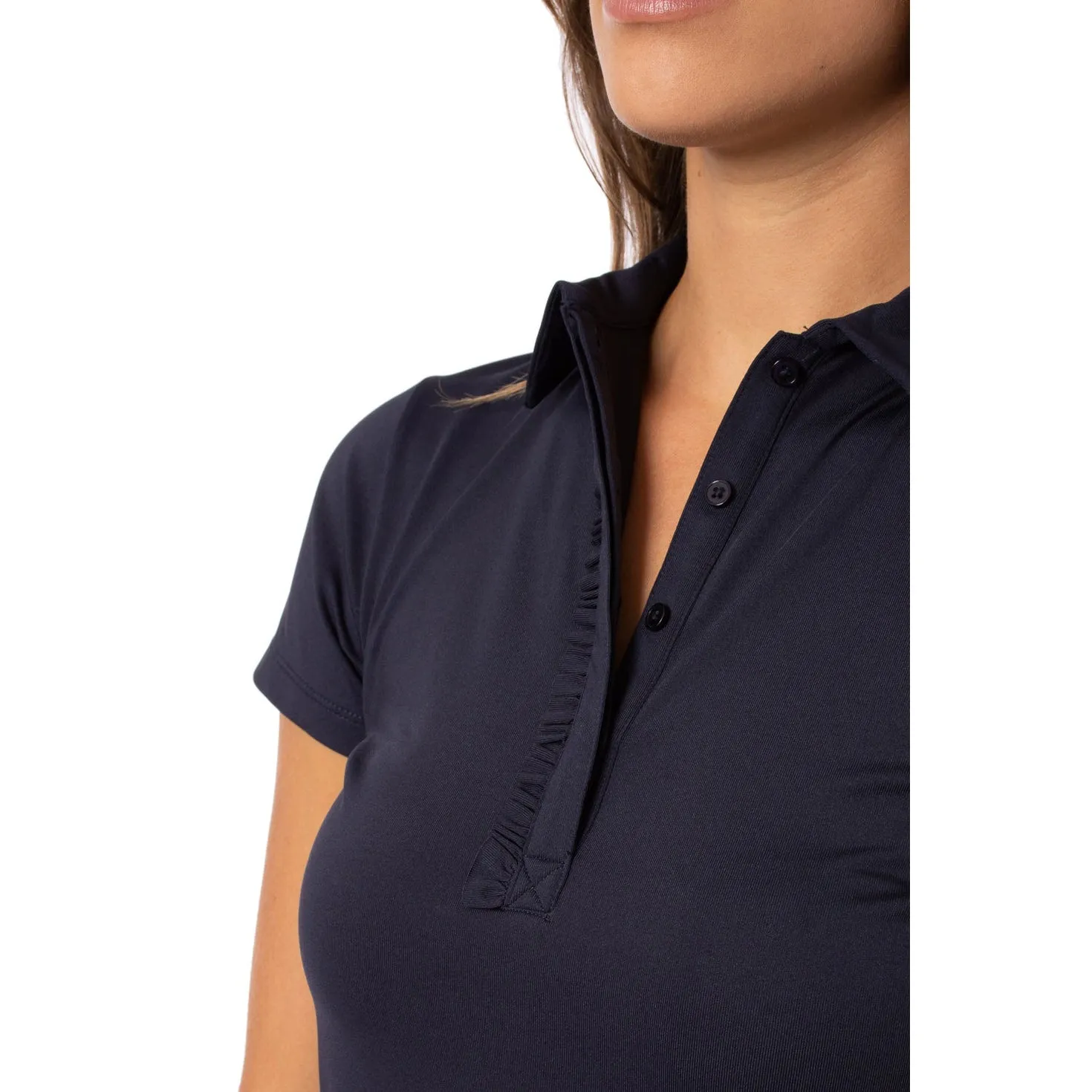 Regal Glow Golftini Women's Ruffle Golf Polo Shirt - Navy
