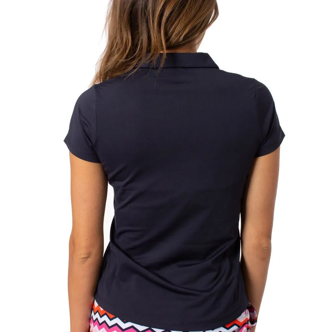 Golftini Women's Ruffle Golf Polo Shirt - Navy TumbleDry Safe