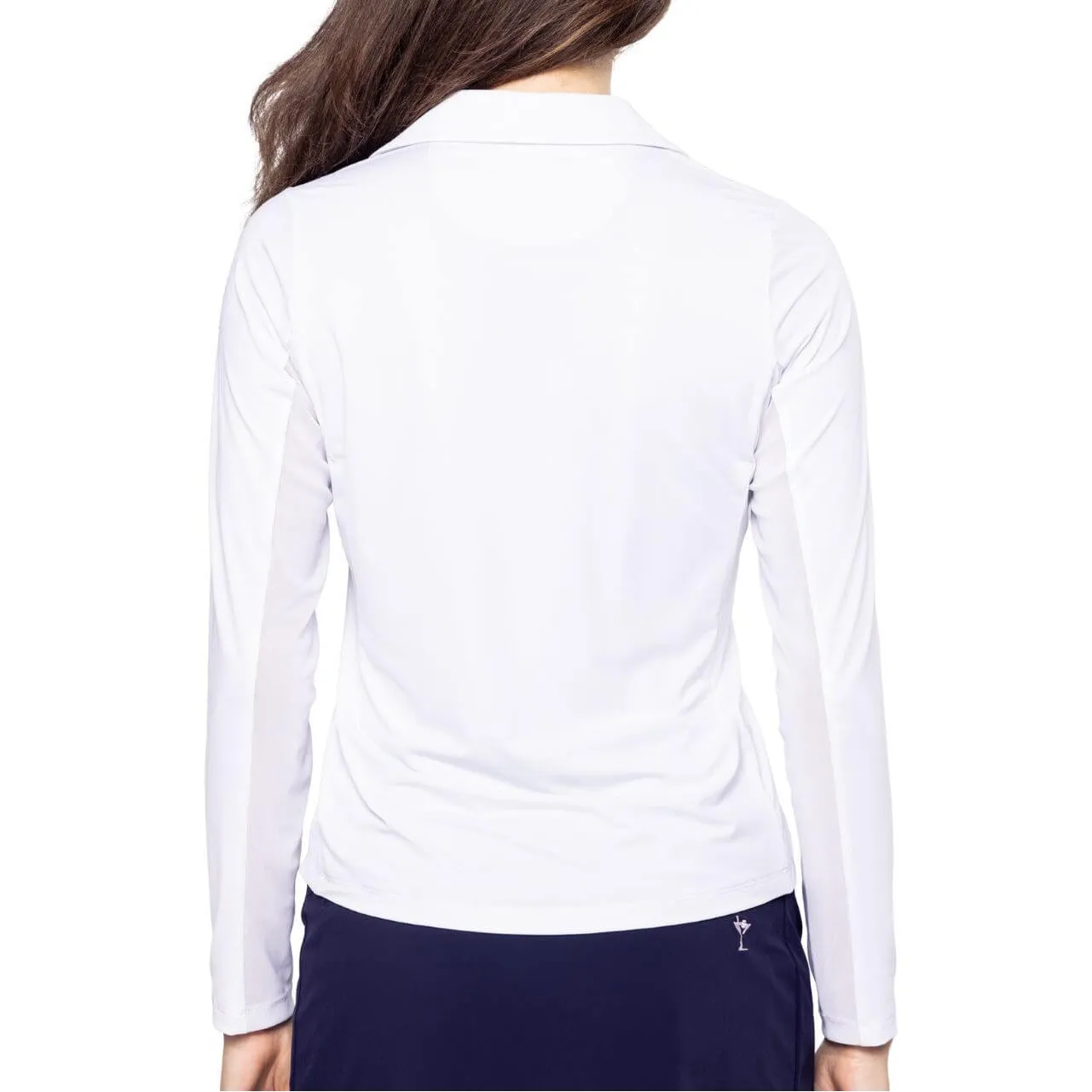 Golftini Women's Say Yes Long Sleeve Golf Polo Shirt - White/Navy London Edge