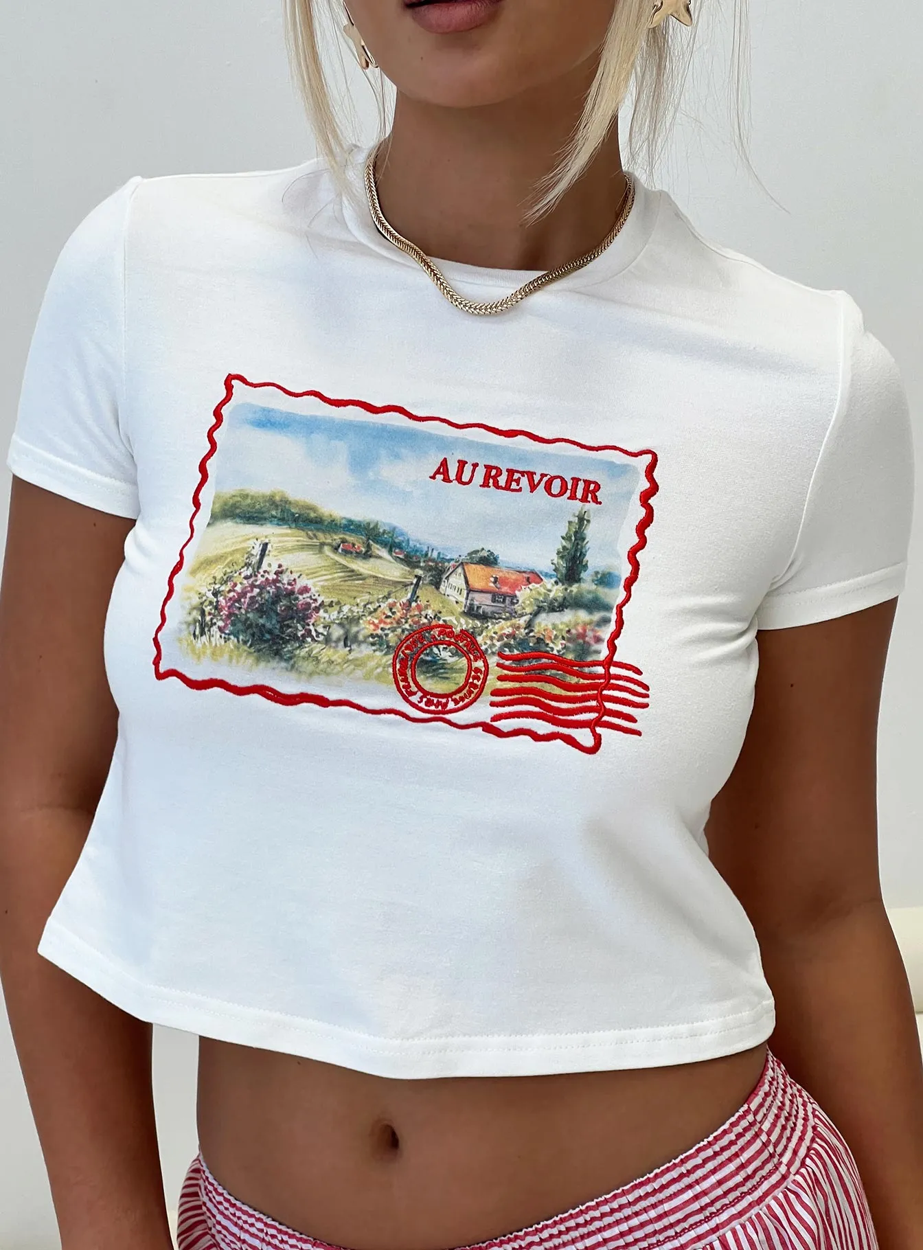 V-Neck Cozy Comfort Fit Au Revoir France Tee White