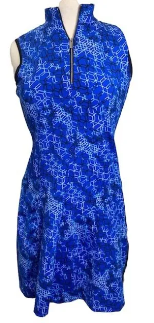 Tail Royal Blue Geometric Honeycomb Patterned Sleeveless Golf Dress Size S MSP$110 Pure Fabric Euro Ease