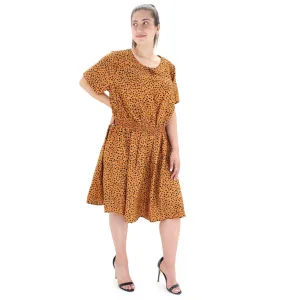 Women's Elastic Waist Leopard Printed Dress,Light Brown Work Option Natural Feel