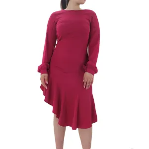 Women's Ruffled Plain Solid Dress,Fuchsia Silk Flow Dreamy Look