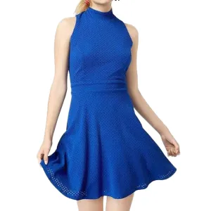 Women's Textured Mock-Neck Fit & Flare Dress,Indigo Pure Look