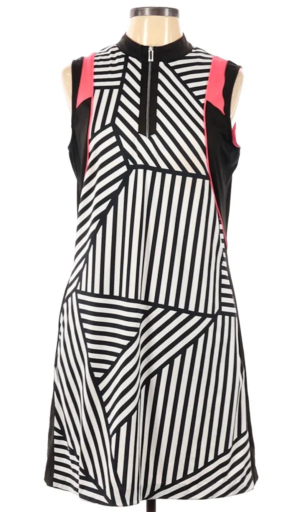 Tail Black & White Patterned Stripe Dress with Pink Accents Size L Polished Layer City Rhythm