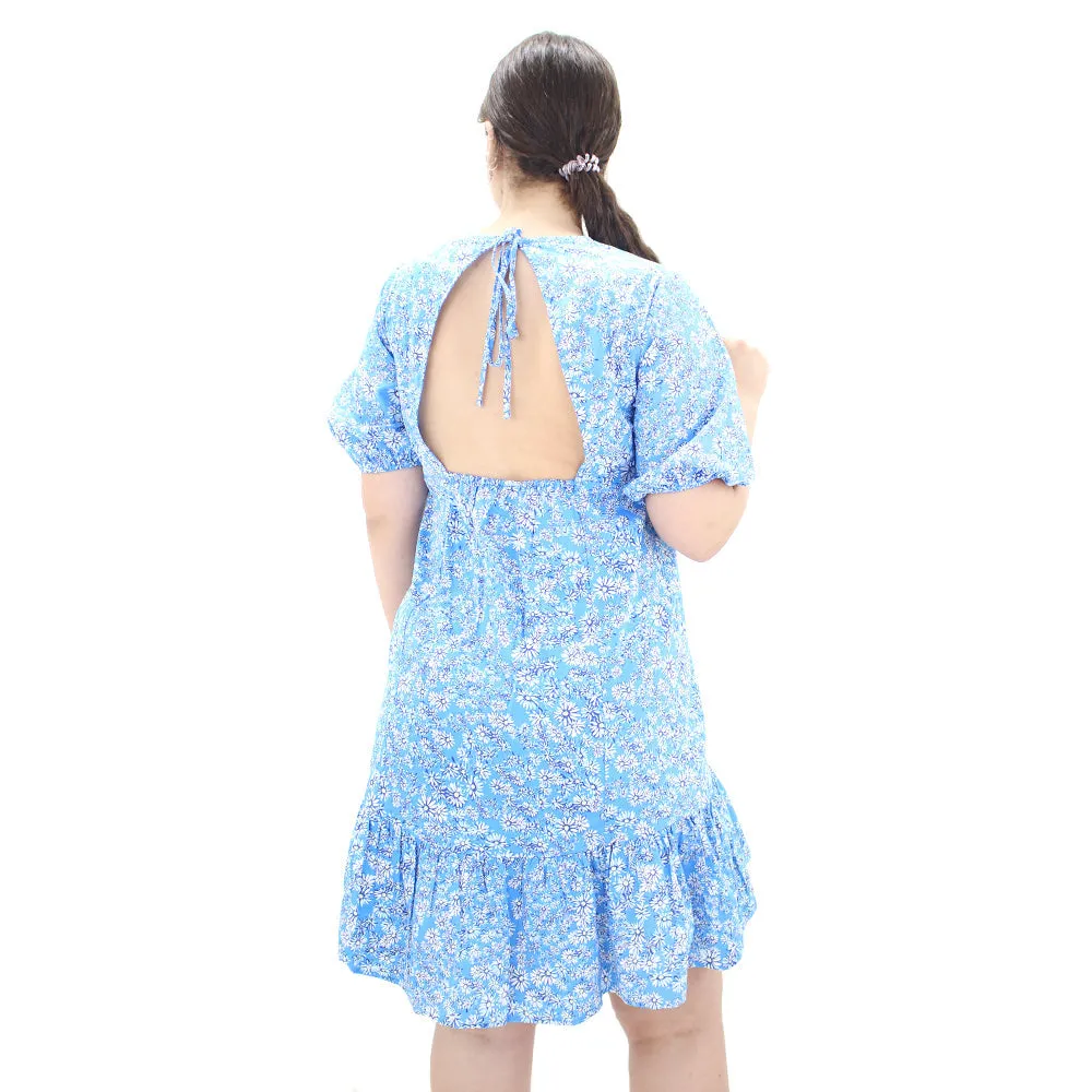 Women's Floral Open Back Casual Dress,Blue Recycled-Material