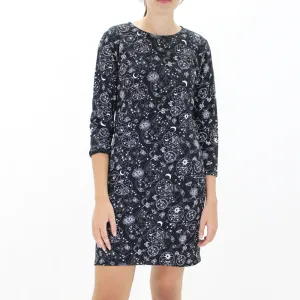 Women's Printed A-Line Dress,Black Soft Colorway