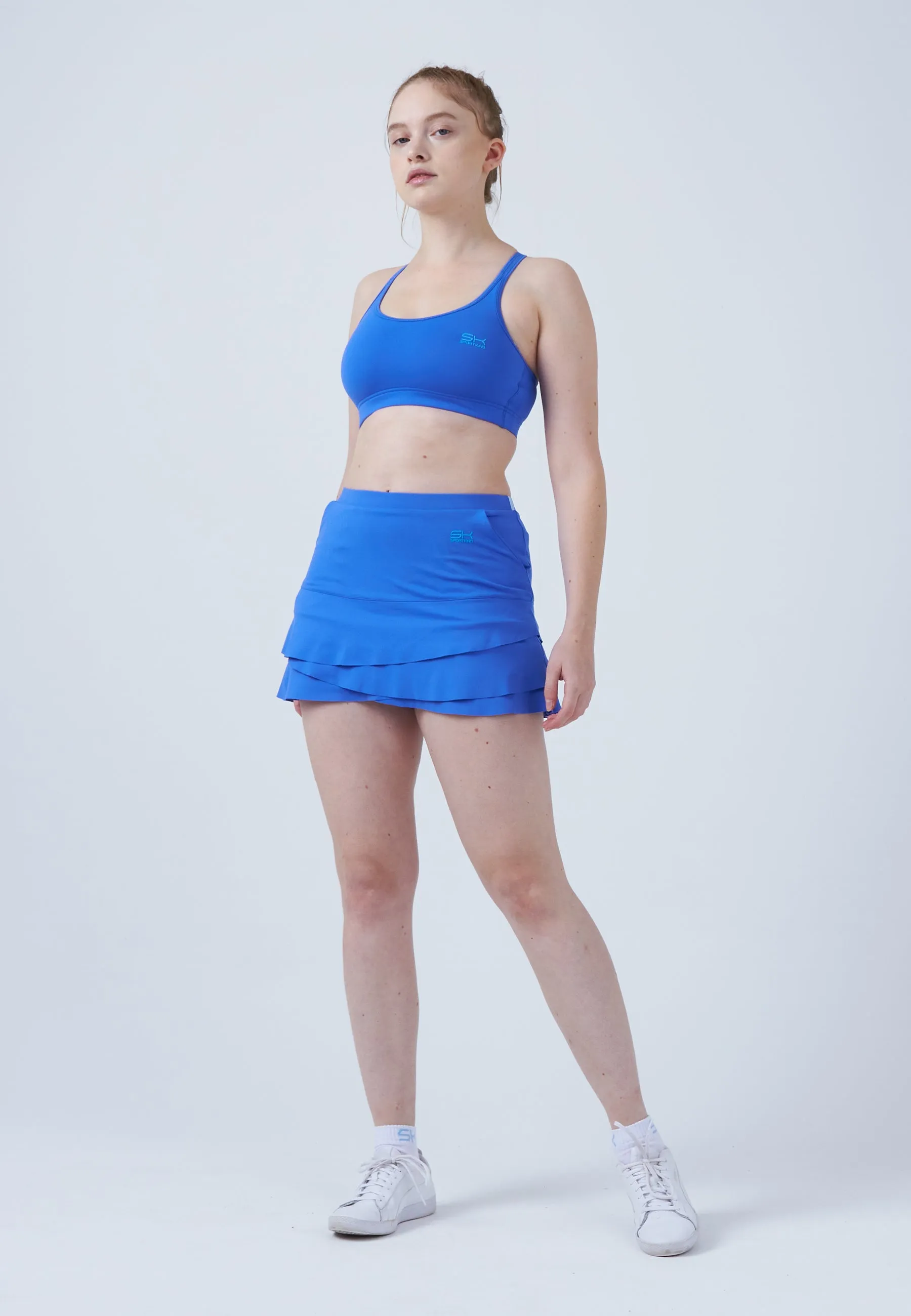 Linen blend Tulip Tennis Skort with pockets, cornflower blue