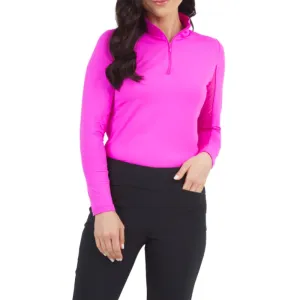 Translucent Soul IBKUL Women's Solid Long Sleeve Zip Mock Neck - Hot Pink