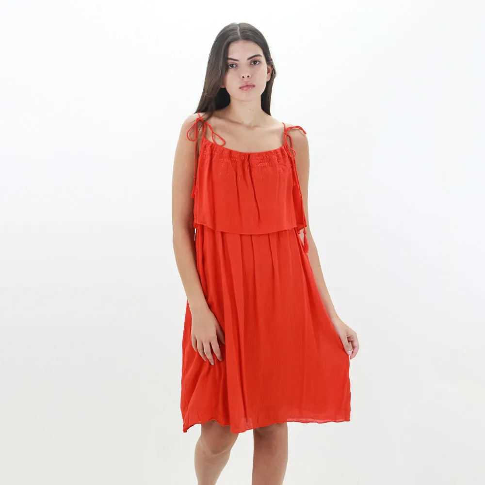 Women's Ruffled Plain Dress,Orange Free Shape