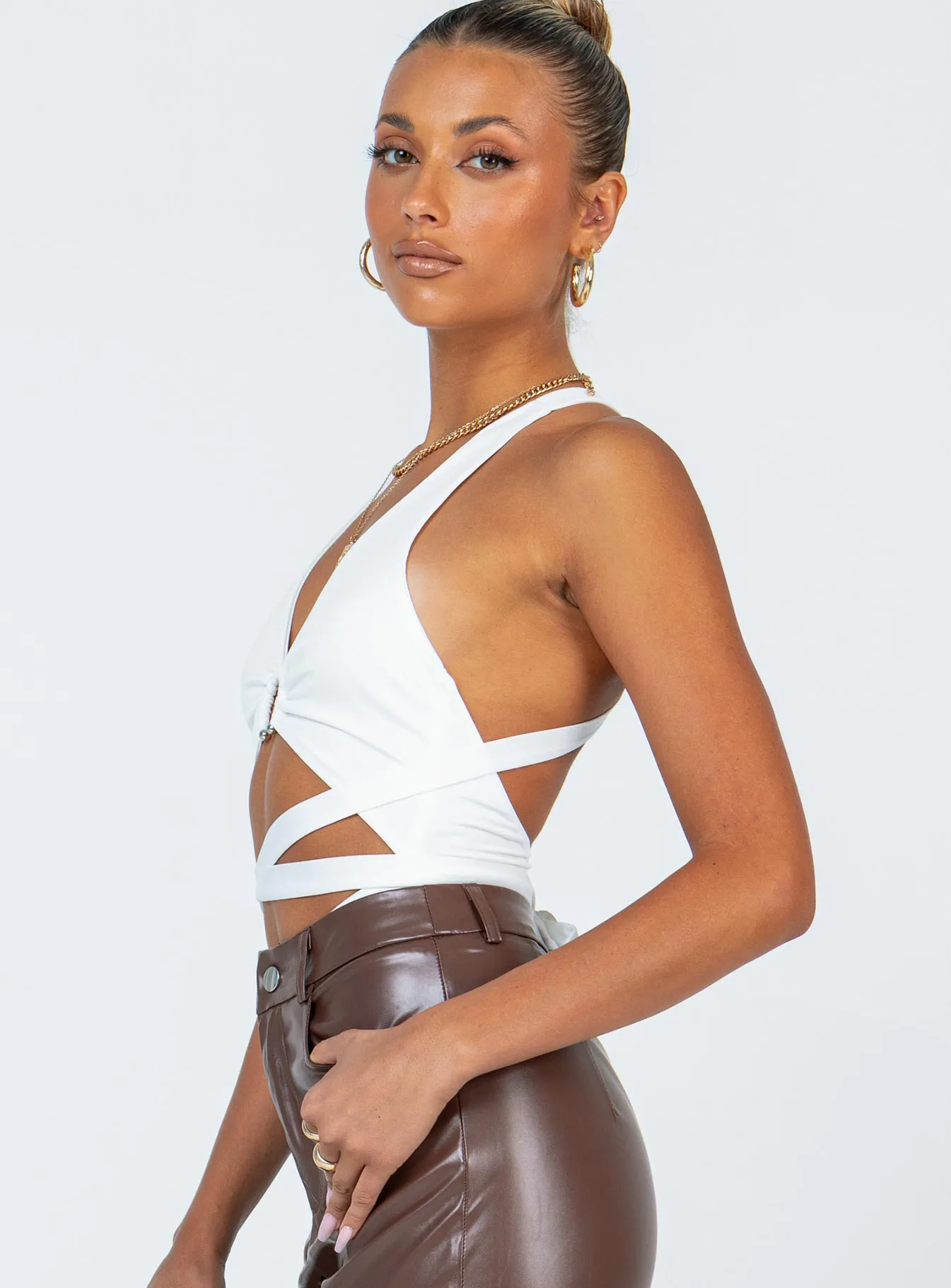 Elon Bodysuit White evening bodysuit