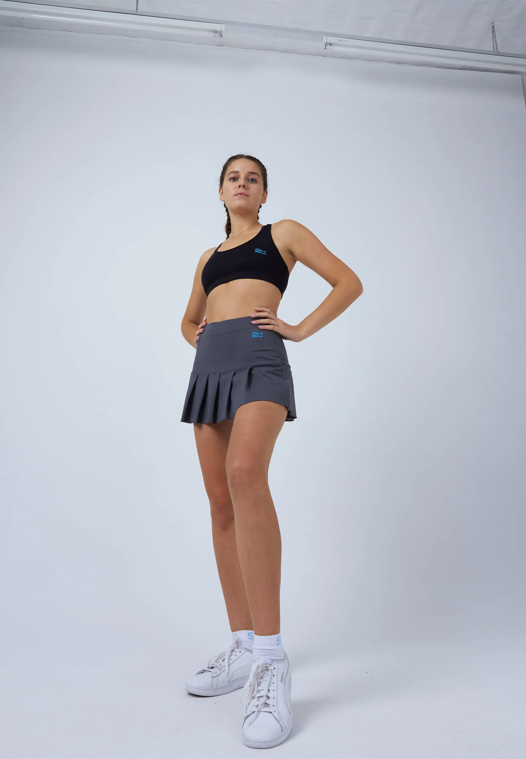 Pleated Tennis Skort, grey Quick Fit