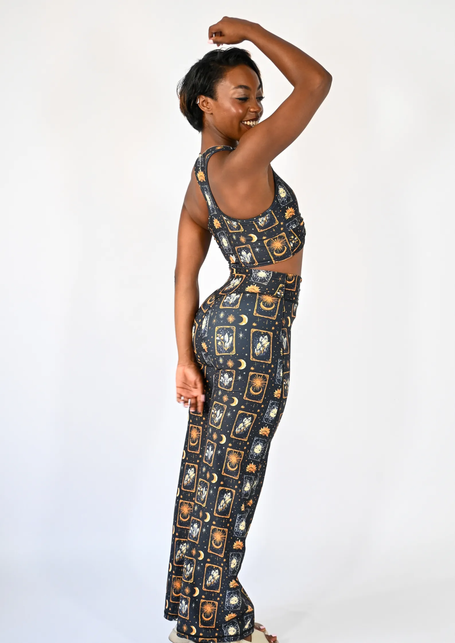 Celestial Tarot Wide Leg Trousers Elastic Waistband Design Seamless construction