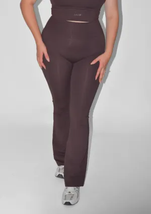 Park Run Squat Proof Silicone Hem Binding Flared Leggings - Espresso