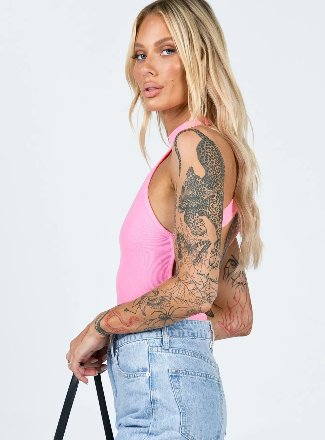 figure hugging bodysuit embroidered bodysuit Noelle Bodysuit Pink