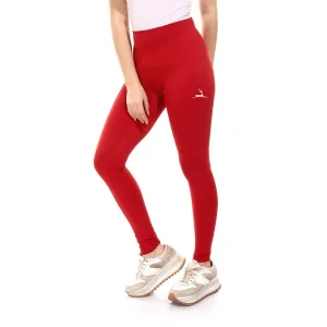 Comfortable Tunic Denim style Plain Sportive stretch leggings-Red