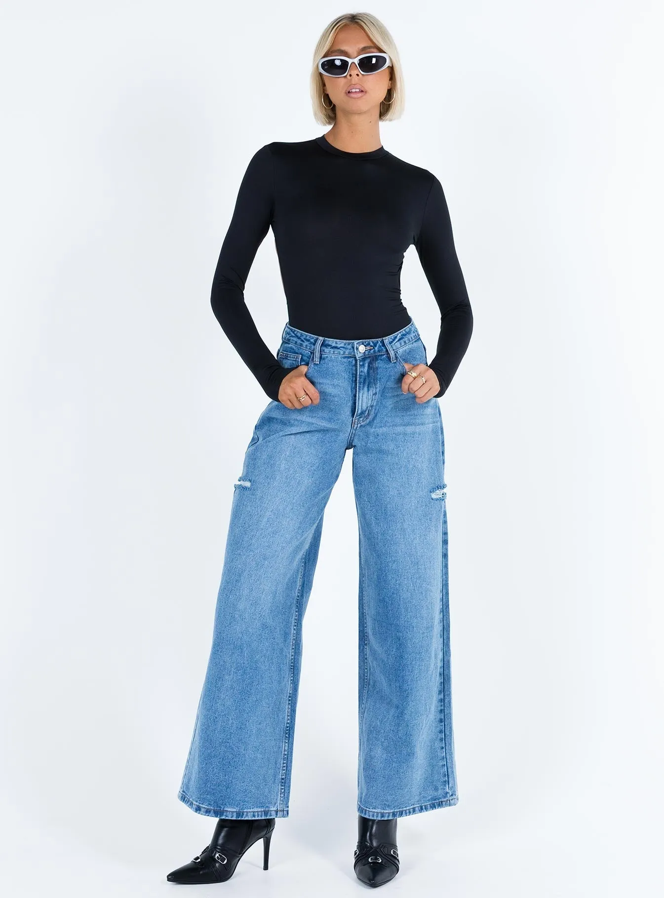 one shoulder bodysuit Tarrick High Neck Bodysuit Black